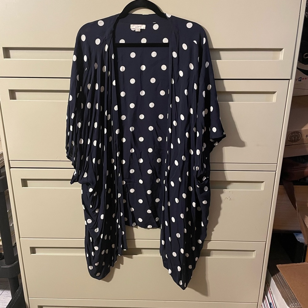LOFT Navy Polka Dot Kimono Top